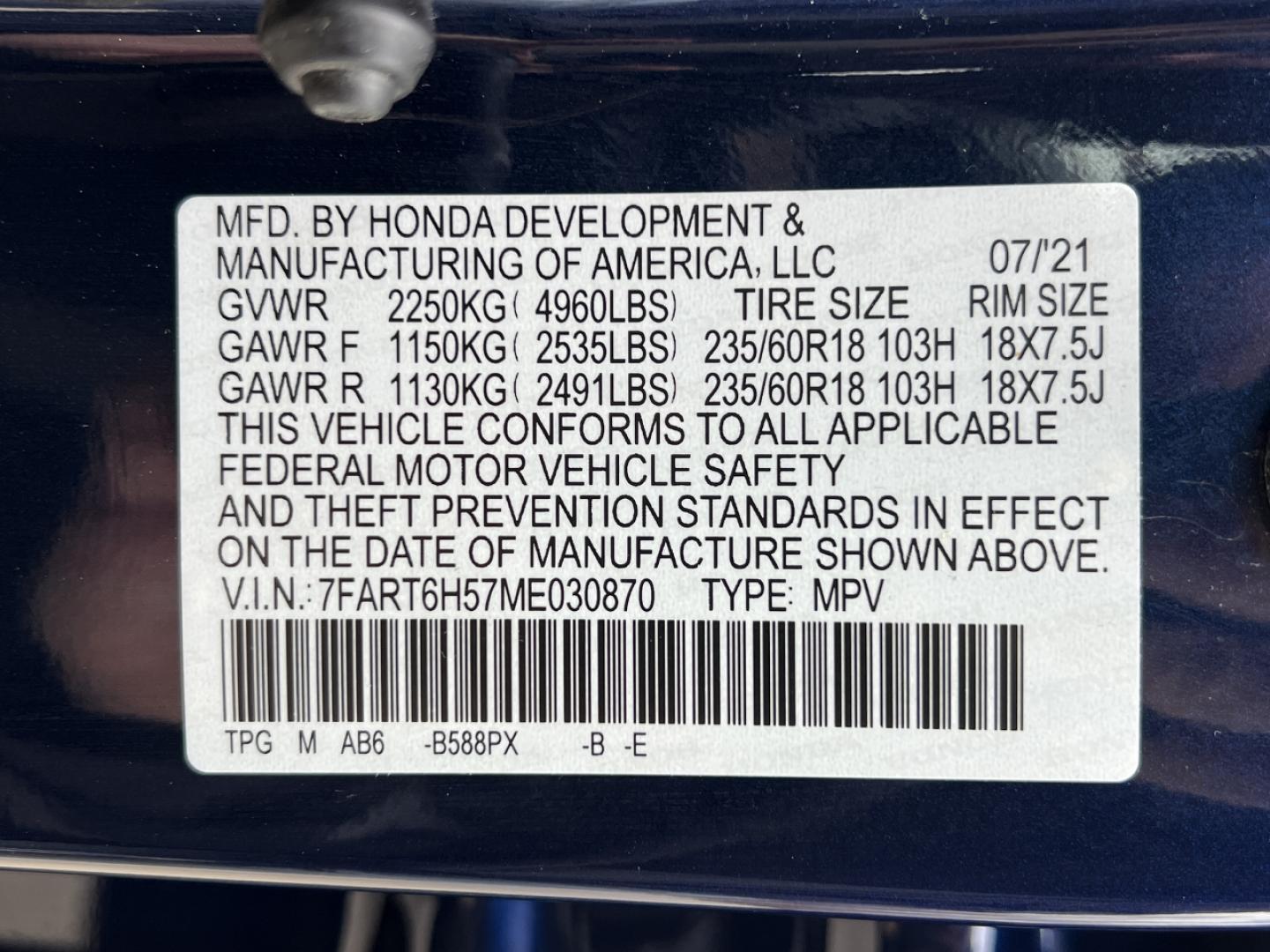 2021 BLUE /Gray Cloth HONDA CR-V EX (7FART6H57ME) with an 2.0L engine, Continuously Variable transmission, located at 2990 Old Orchard Rd., Jackson, MO, 63755, 37.354214, -89.612106 - Photo#41