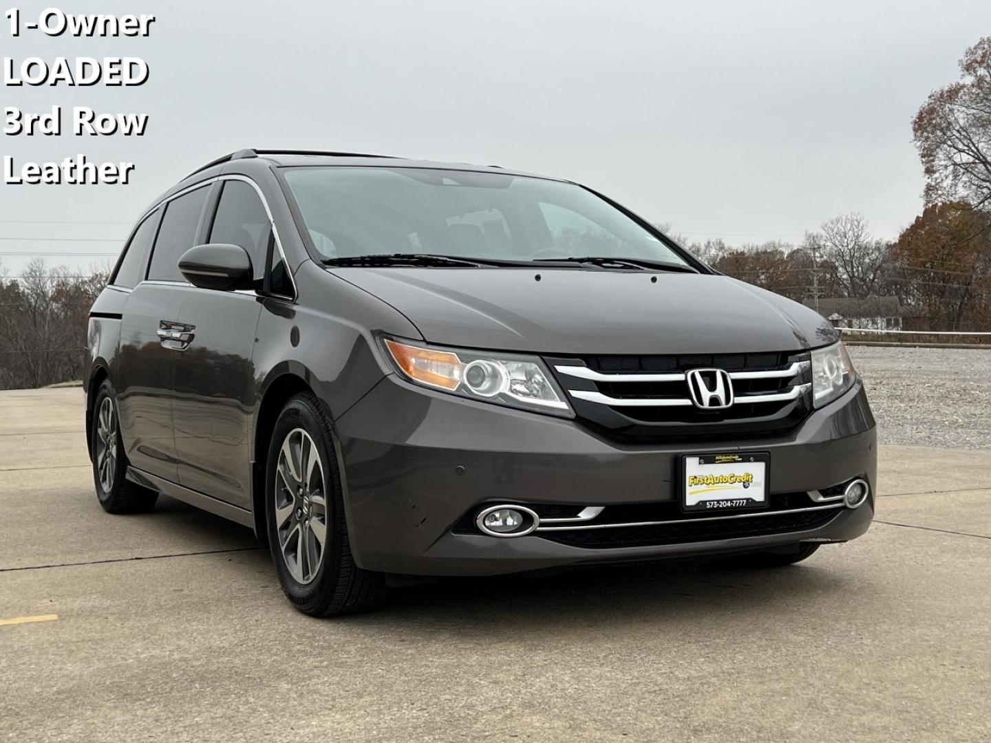 2015 BROWN /Gray Leather HONDA ODYSSEY TOURING (5FNRL5H90FB) with an 3.5L engine, Automatic transmission, located at 2990 Old Orchard Rd., Jackson, MO, 63755, 37.354214, -89.612106 - Photo#0