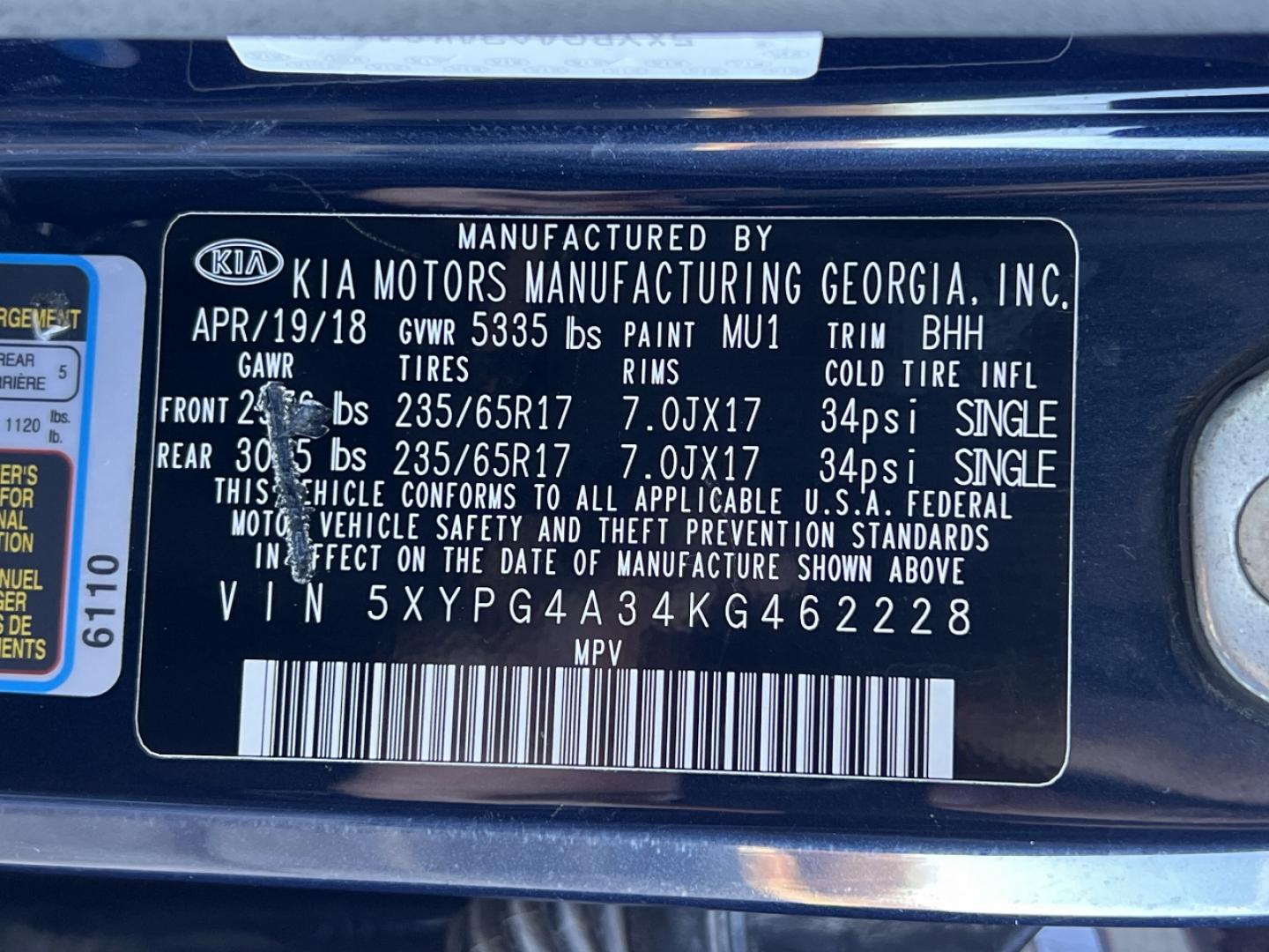 2019 NAVY /Tan Cloth KIA SORENTO LX (5XYPG4A34KG) with an 2.4L 4 Cyl. engine, Automatic transmission, located at 2990 Old Orchard Rd., Jackson, MO, 63755, 37.354214, -89.612106 - 2019 Kia Sorento LX 123xxx miles Front Wheel Drive 2.4L 4 Cyl. Automatic 3rd Row Backup Camera Bluetooth Cruise Power Windows/Locks/Mirrors We have financing available and we accept trades! Fill out a credit application on our website or come by today! If you have any questions, give us a - Photo#41