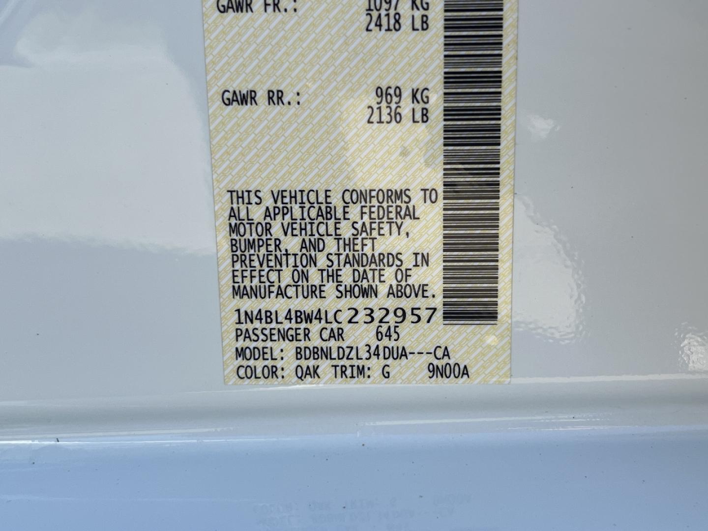 2020 WHITE /Black Cloth NISSAN ALTIMA S (1N4BL4BW4LC) with an 2.5L engine, Continuously Variable transmission, located at 2990 Old Orchard Rd., Jackson, MO, 63755, 37.354214, -89.612106 - Photo#41