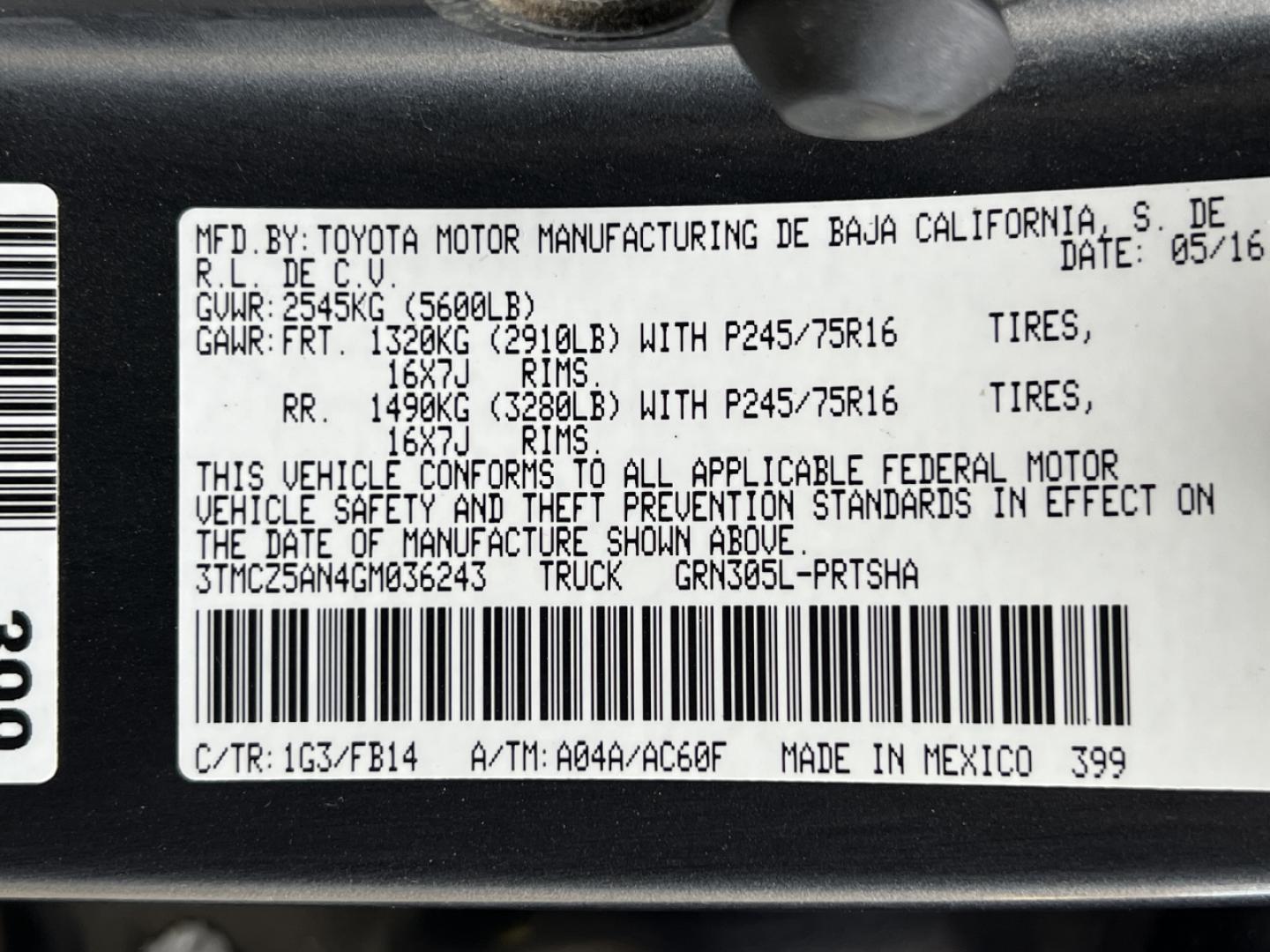 2016 GRAY /Gray Cloth TOYOTA TACOMA DOUBLE CAB (3TMCZ5AN4GM) with an 3.5L engine, Automatic transmission, located at 2990 Old Orchard Rd., Jackson, MO, 63755, 37.354214, -89.612106 - Photo#47