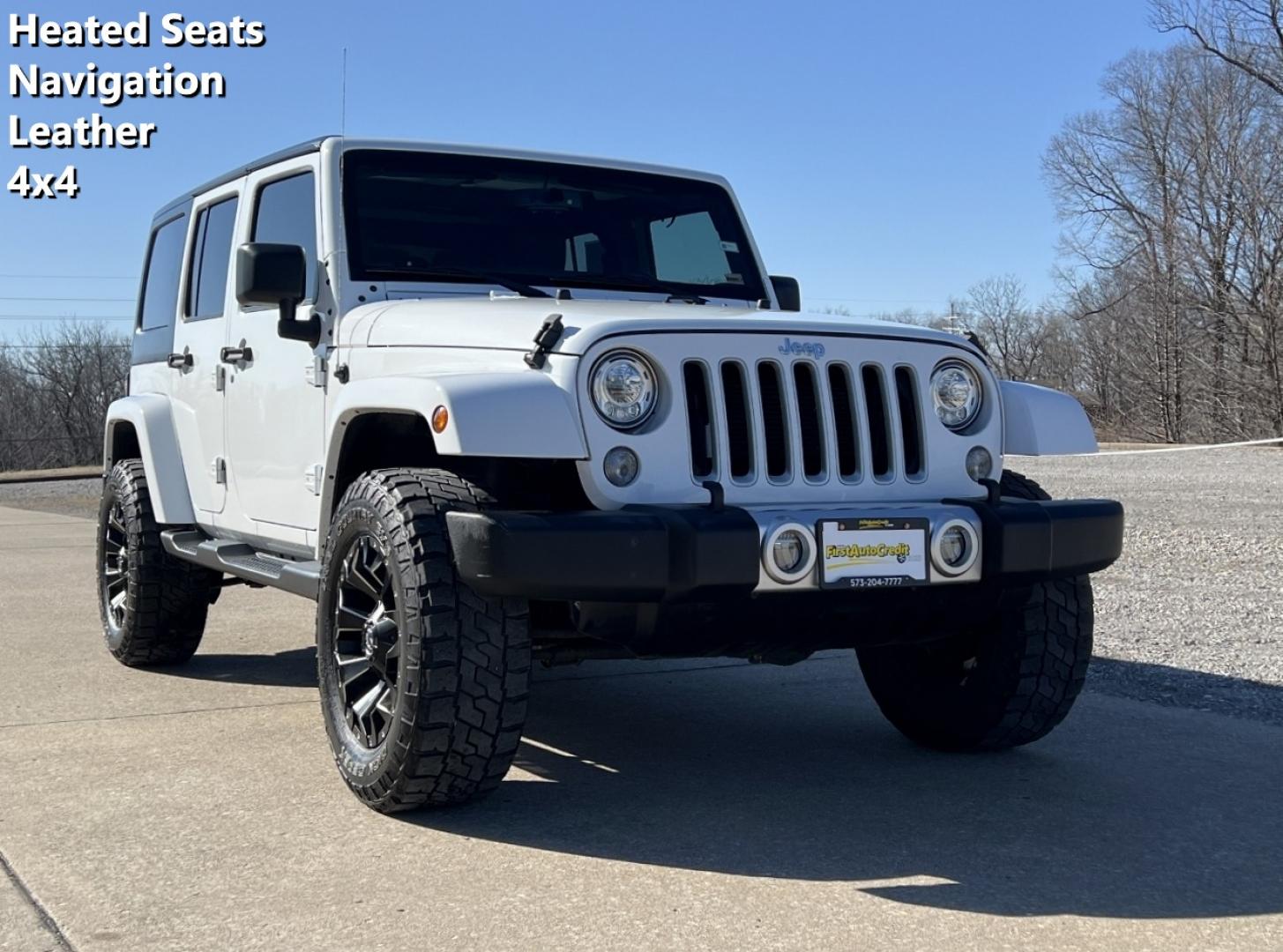 2017 WHITE /Black Leather Jeep Wrangler Unlimited Sahara 4WD (1C4BJWEG0HL) with an 3.6L V6 engine, Automatic transmission, located at 2990 Old Orchard Rd., Jackson, MO, 63755, 37.354214, -89.612106 - 2017 Jeep Wrangler Unlimited Sahara 104xxx miles 4x4 3.6L V6 Automatic Leather Navigation Heated Seats Cruise Bluetooth Remote Start Power Windows/Locks/Mirrors We have financing available and we accept trades! Fill out a credit application on our website or come by today! If you have a - Photo#0