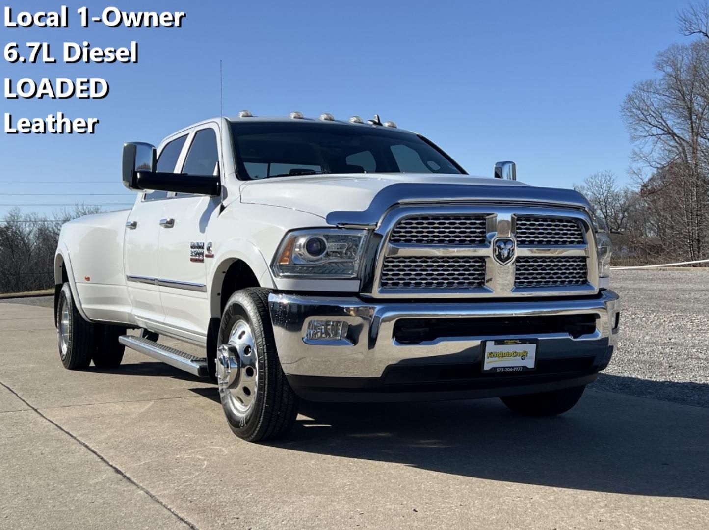 2014 WHITE /Black Leather RAM 3500 LARAMIE (3C63RPJL2EG) with an 6.7L engine, Automatic transmission, located at 2990 Old Orchard Rd., Jackson, MO, 63755, 37.354214, -89.612106 - Photo#0