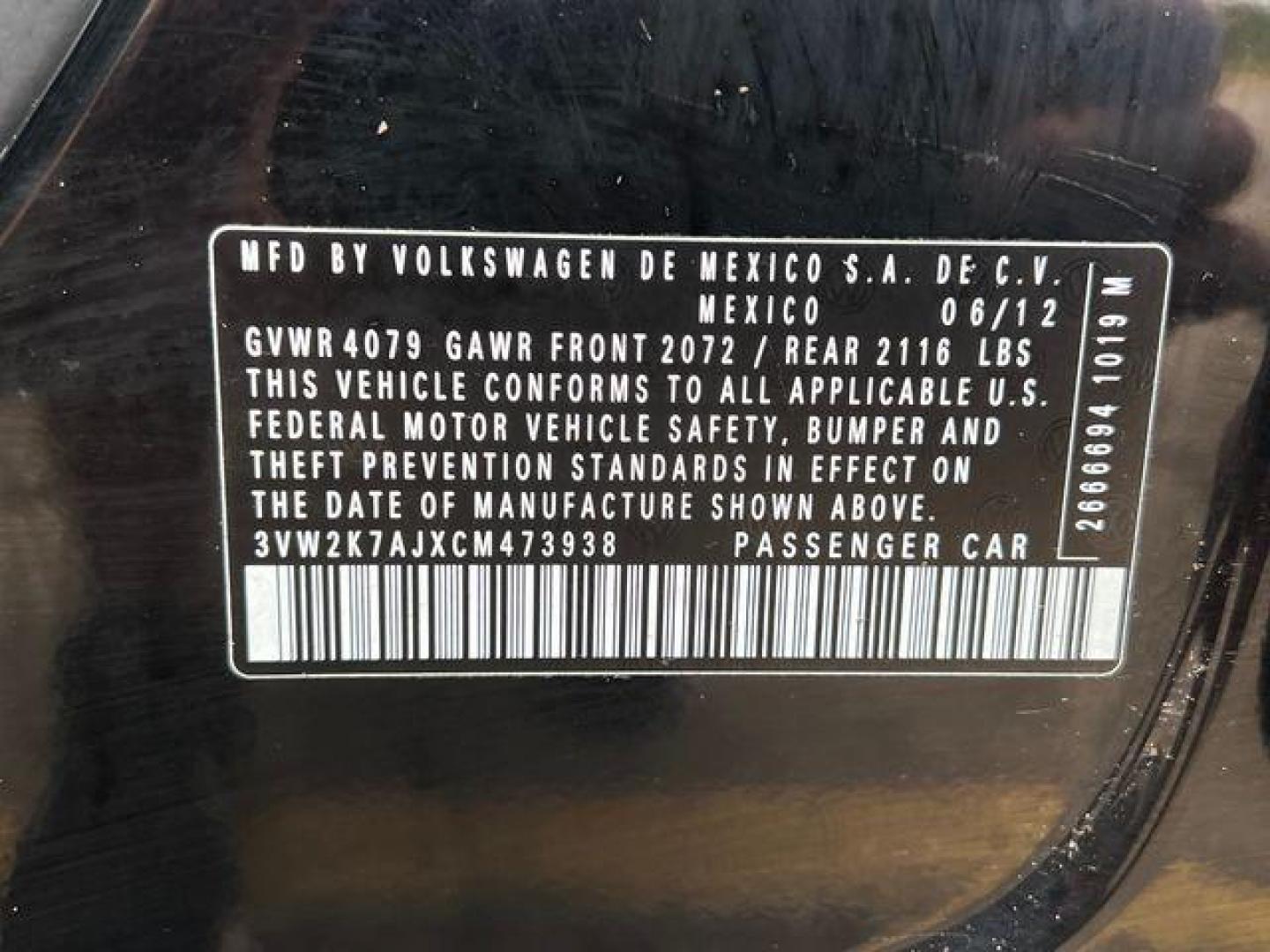 2012 BLACK /Black VOLKSWAGEN JETTA S (3VW2K7AJXCM) with an 2.0L engine, Automatic transmission, located at 2990 Old Orchard Rd., Jackson, MO, 63755, 37.354214, -89.612106 - Photo#37