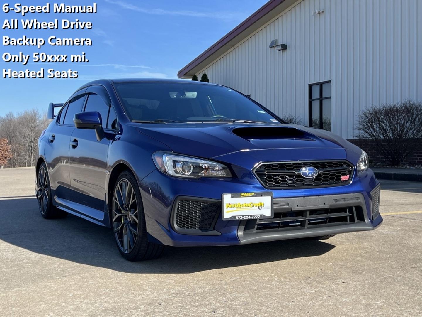 2019 BLUE /Black Suede/Leather SUBARU WRX STI (JF1VA2S61K9) with an 2.5L engine, 6-Speed Manual transmission, located at 2990 Old Orchard Rd., Jackson, MO, 63755, 37.354214, -89.612106 - Photo#0