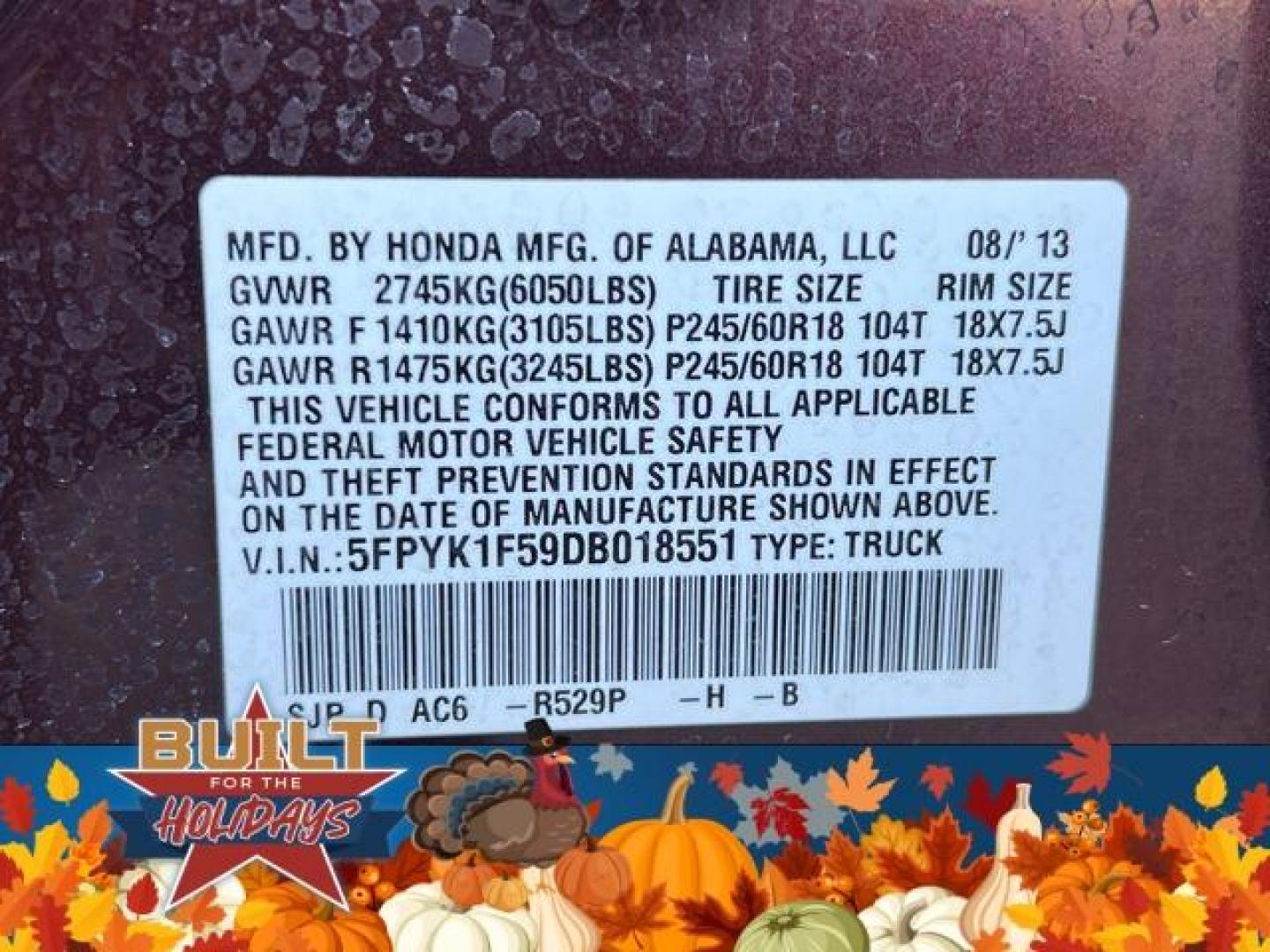 2013 MAROON /Black HONDA RIDGELINE RTL (5FPYK1F59DB) with an 3.5L engine, Automatic transmission, located at 2990 Old Orchard Rd., Jackson, MO, 63755, 37.354214, -89.612106 - Photo#47